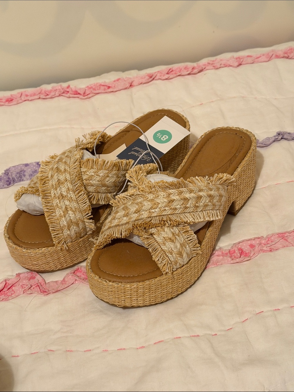 Universal Thread Tan Woven Platform Slide Sandals